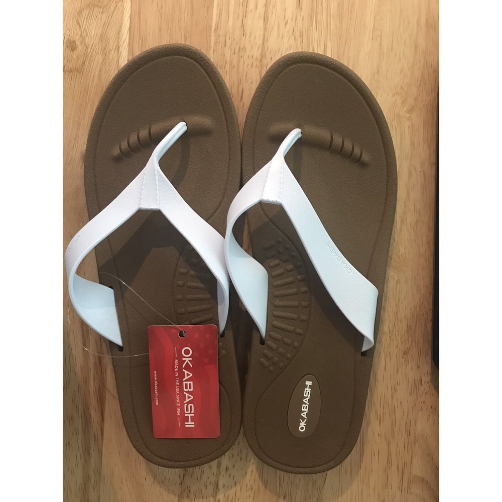Okabashi Womens Sandals Size L Breeze White/Toffee Arch Support NEW MADE IN USA